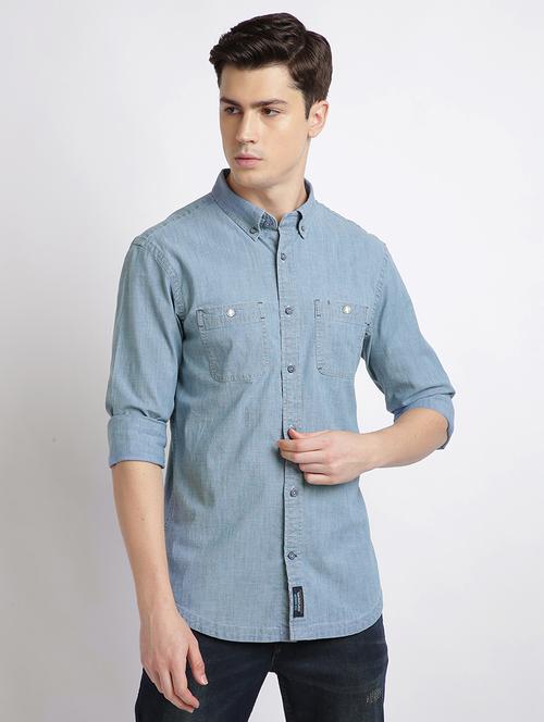 blue solid casual shirt - 17552481 - Standard Image - 1