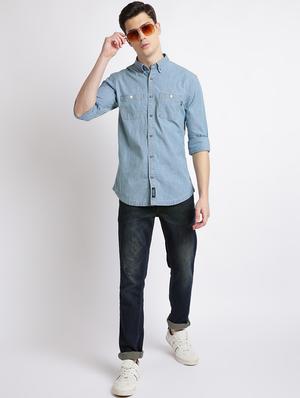 blue solid casual shirt - 17552481 - Standard Image - 4
