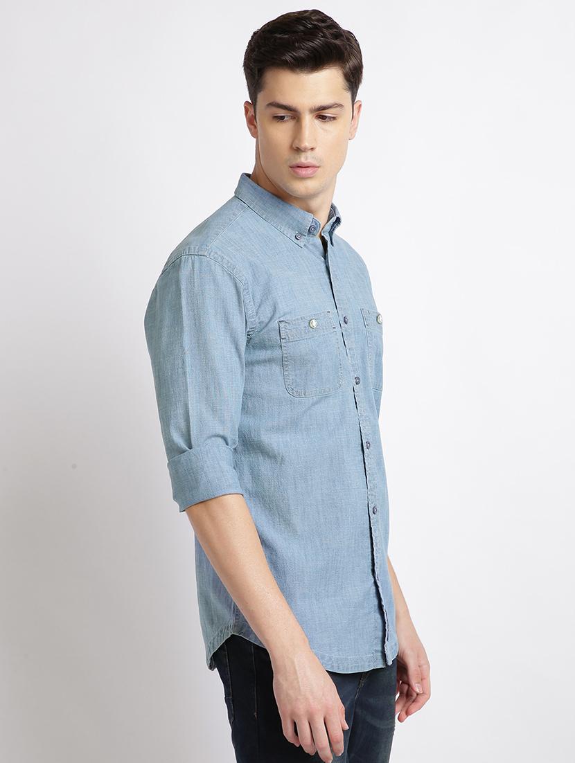 blue solid casual shirt - 17552481 - Zoom Image - 2