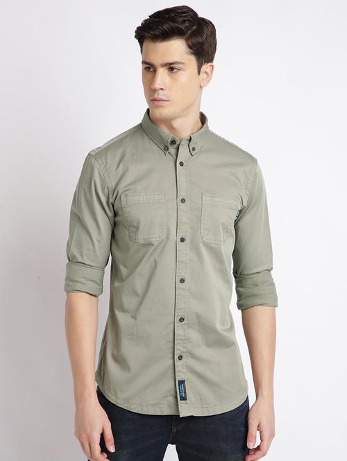 olive green solid casual shirt - 17552483 - Standard Image - 1