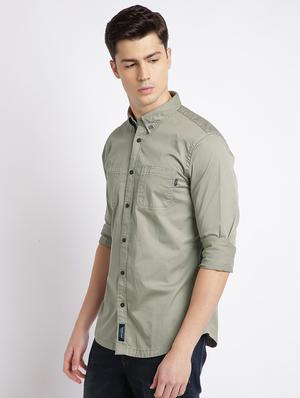 olive green solid casual shirt - 17552483 - Standard Image - 2