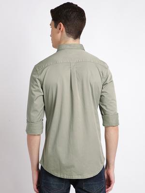 olive green solid casual shirt - 17552483 - Standard Image - 3