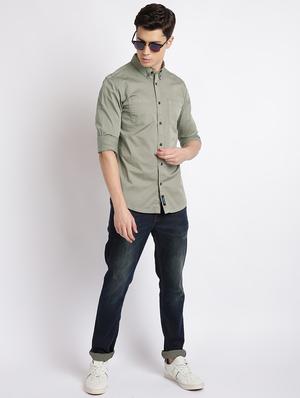 olive green solid casual shirt - 17552483 - Standard Image - 4