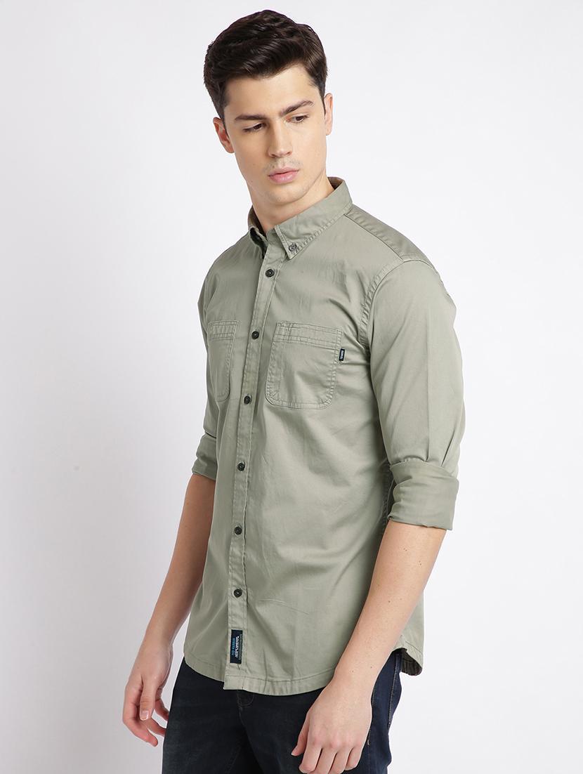 olive green solid casual shirt - 17552483 - Zoom Image - 2