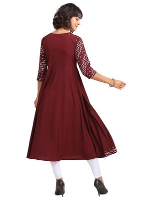 maroon printed flared kurta - 17553709 - Standard Image - 3