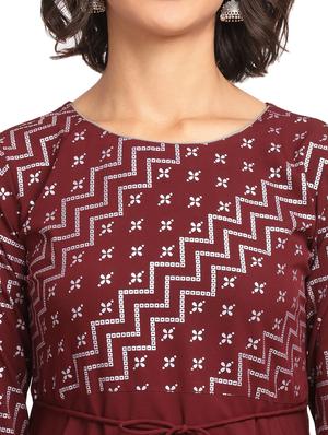 maroon printed flared kurta - 17553709 - Standard Image - 4