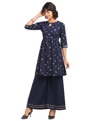 printed navy flared kurta - 17553711 - Standard Image - 2