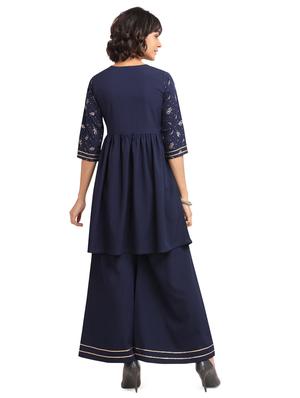 printed navy flared kurta - 17553711 - Standard Image - 3
