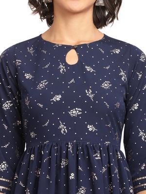 printed navy flared kurta - 17553711 - Standard Image - 4