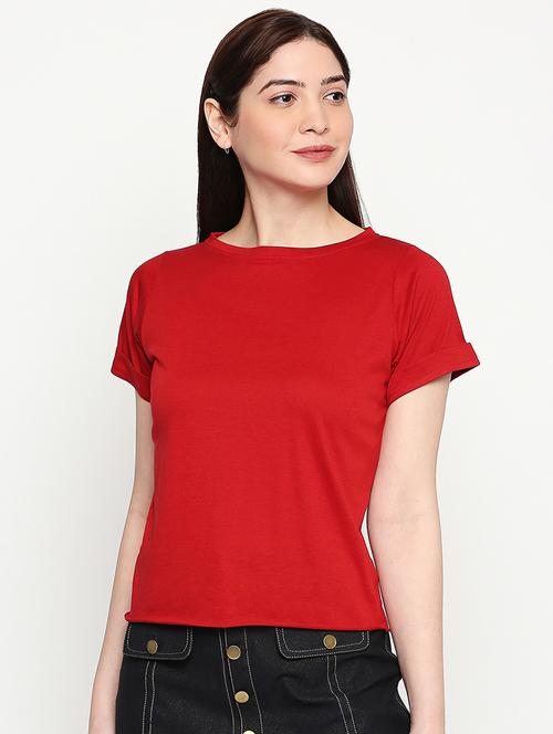 boat neck solid tee - 17553714 - Standard Image - 1