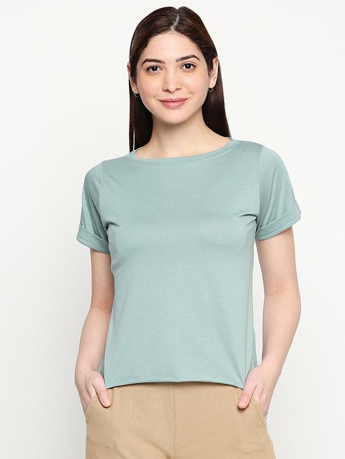 boat neck solid tee - 17553715 - Standard Image - 1