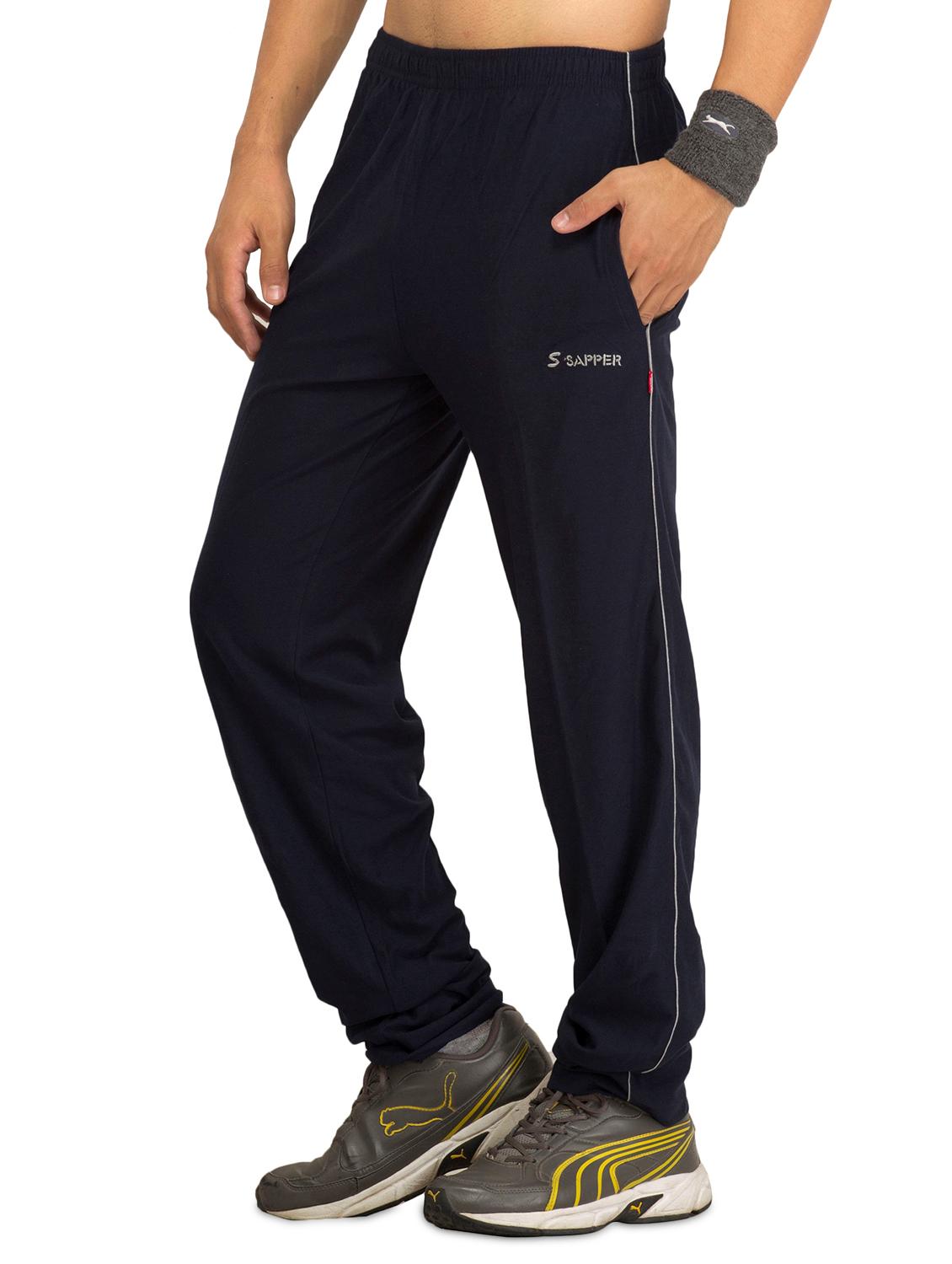 navy blue solid full length track pant - 17553792 - Zoom Image - 2