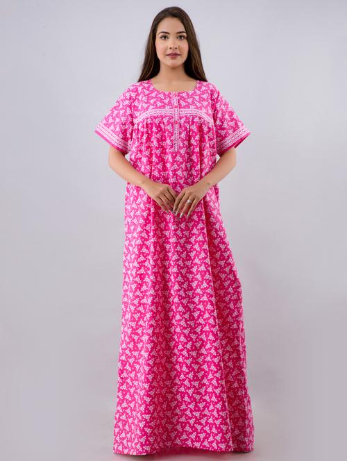 pink cotton gowns & kimono - 17553817 - Standard Image - 1