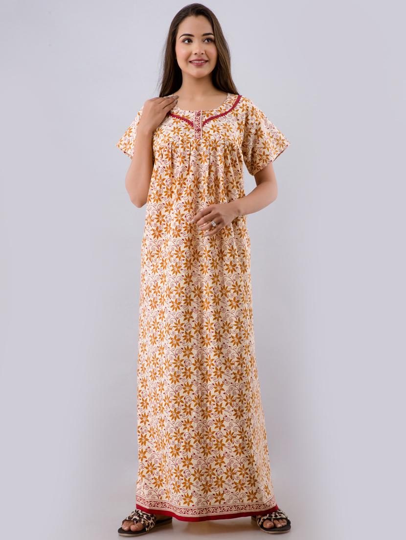 beige cotton gowns & kimono - 17553819 - Zoom Image - 1