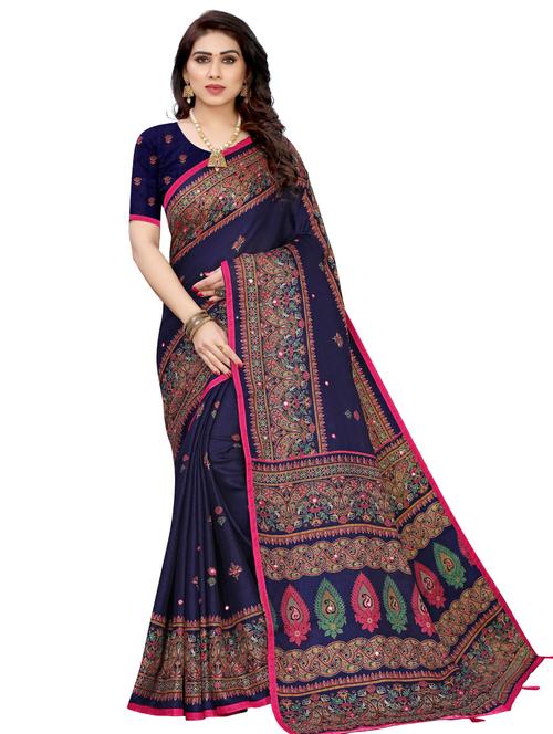 blue linen fusion saree with blouse - 17553831 - Standard Image - 1