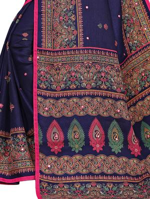 blue linen fusion saree with blouse - 17553831 - Standard Image - 3