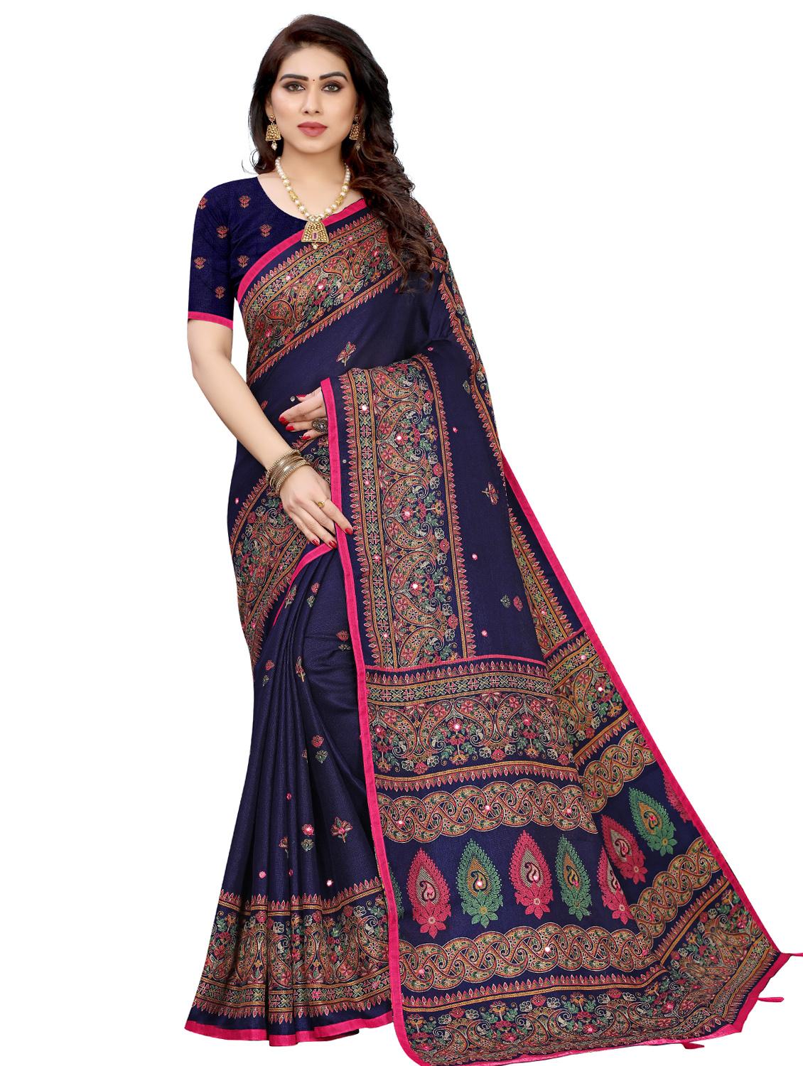 blue linen fusion saree with blouse - 17553831 - Zoom Image - 1