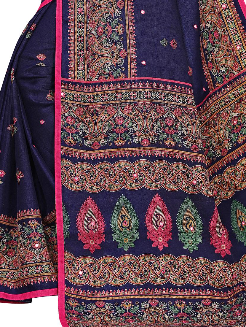 blue linen fusion saree with blouse - 17553831 - Zoom Image - 3