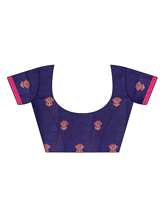 blue linen fusion saree with blouse - 17553831 - Zoom Image - 4