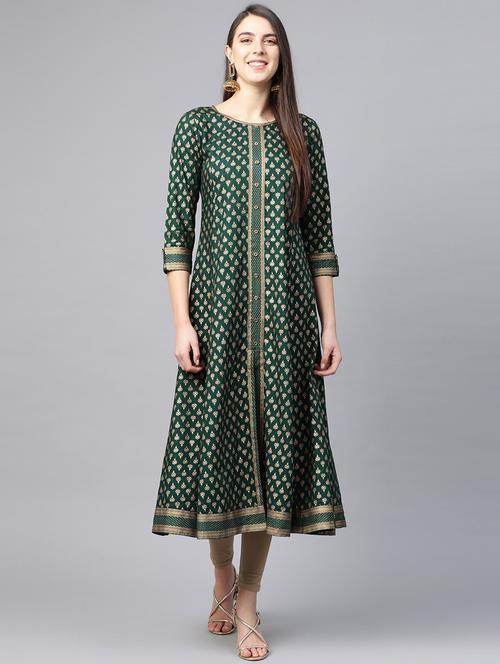 gold print a-line kurta - 17553869 - Standard Image - 1