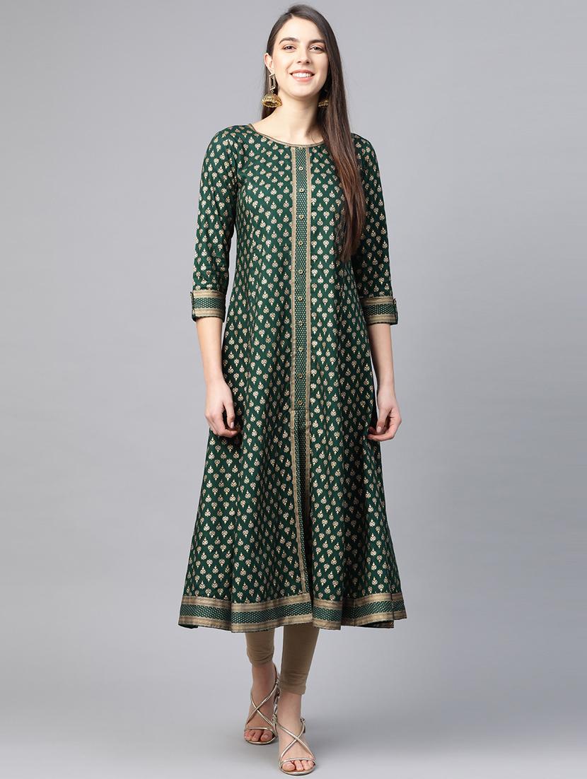 gold print a-line kurta - 17553869 - Zoom Image - 1