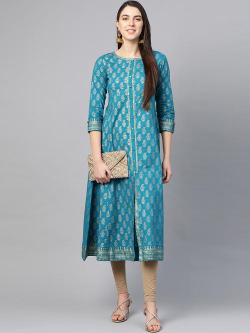 gold print anarkali kurta - 17553871 - Standard Image - 1