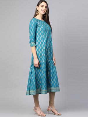 gold print anarkali kurta - 17553871 - Standard Image - 2