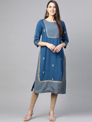 gold print straight kurta - 17553875 - Standard Image - 2