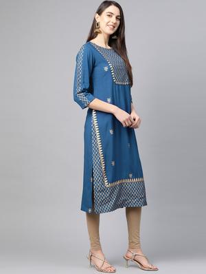 gold print straight kurta - 17553875 - Standard Image - 3