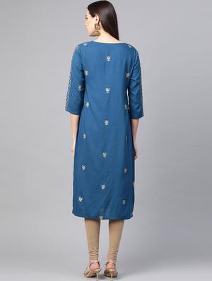 gold print straight kurta - 17553875 - Standard Image - 4
