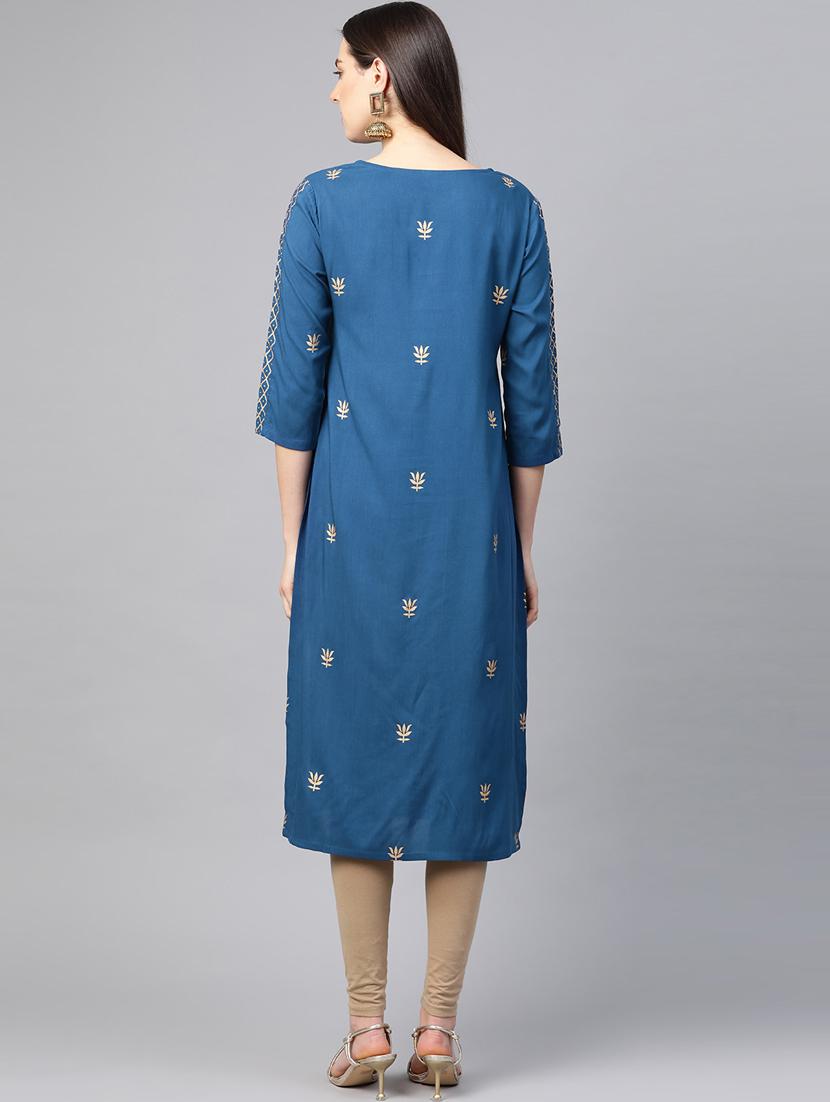 gold print straight kurta - 17553875 - Zoom Image - 4
