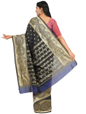 navy banarasi saree with blouse - 17553877 - Standard Image - 2