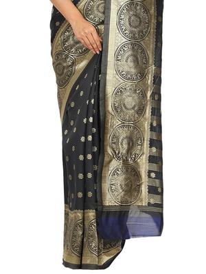 navy banarasi saree with blouse - 17553877 - Standard Image - 3