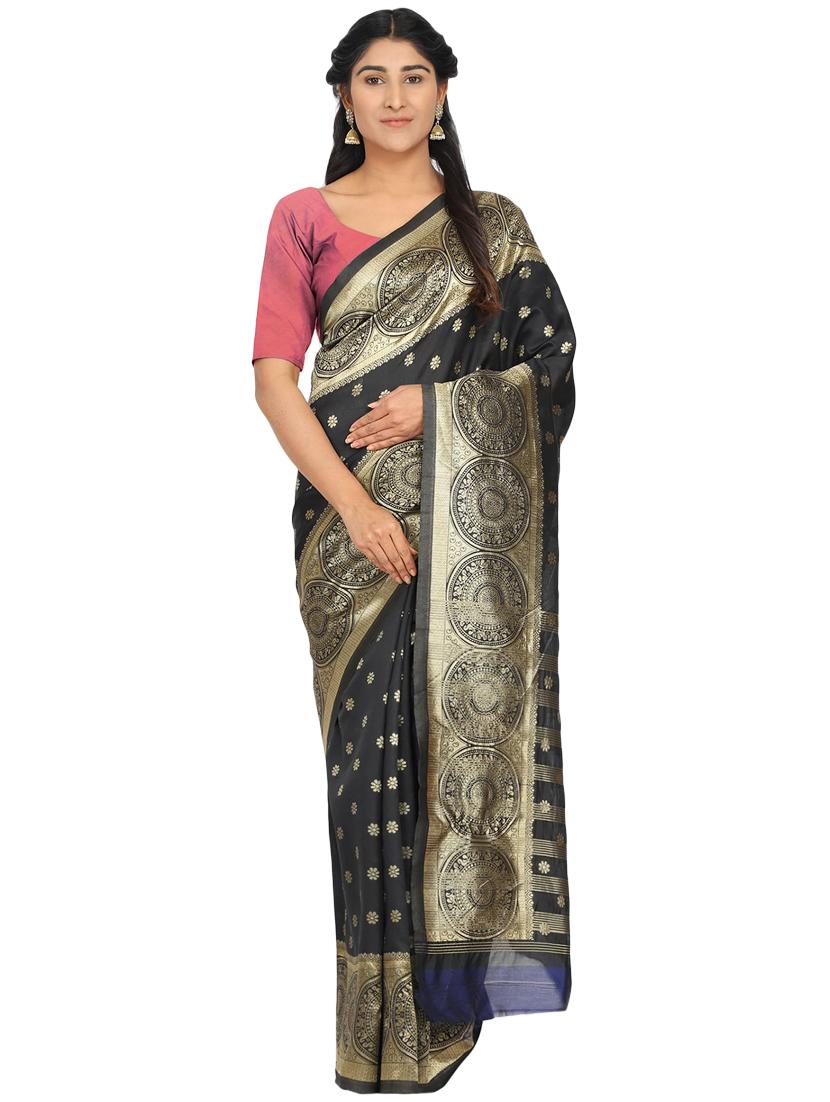 navy banarasi saree with blouse - 17553877 - Zoom Image - 1