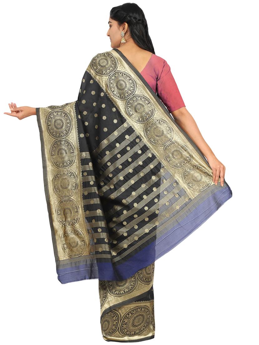 navy banarasi saree with blouse - 17553877 - Zoom Image - 2