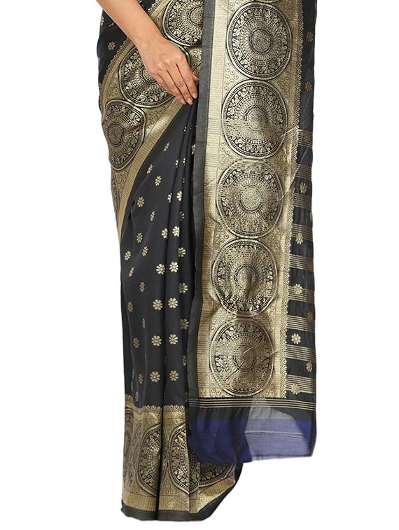 navy banarasi saree with blouse - 17553877 - Zoom Image - 3
