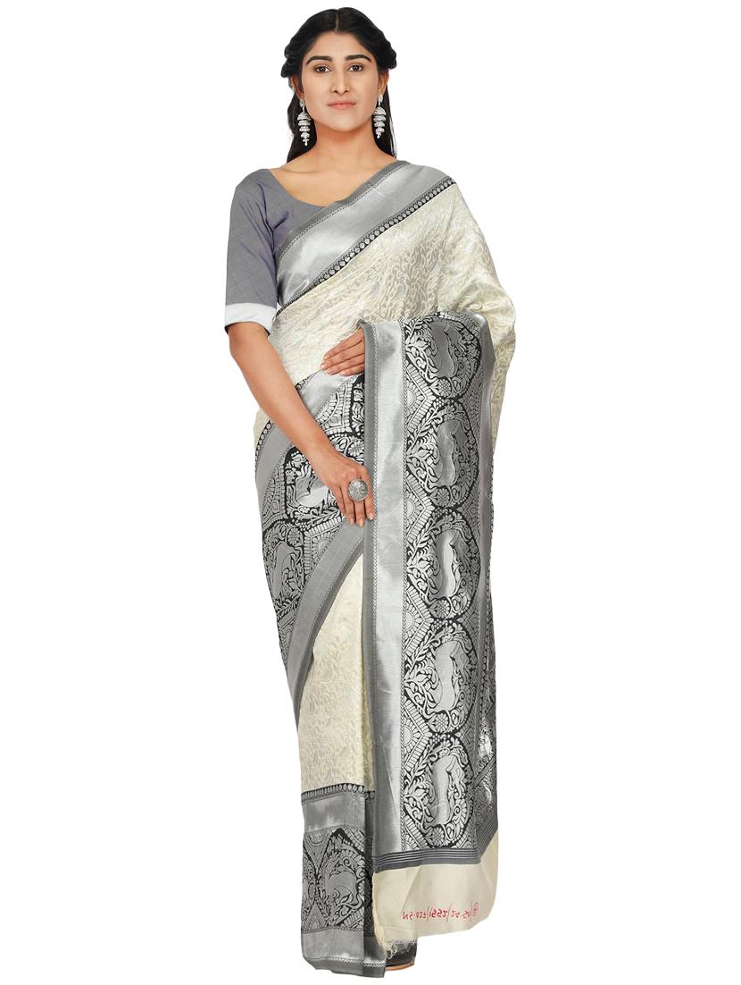 solid banarasi saree with blouse - 17553882 - Zoom Image - 1