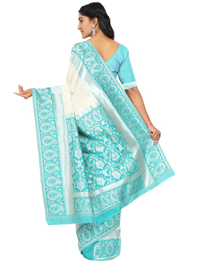 solid banarasi saree with blouse - 17553883 - Zoom Image - 2
