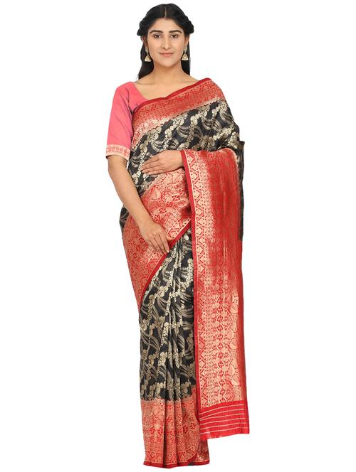 floral banarasi saree with blouse - 17553884 - Standard Image - 1