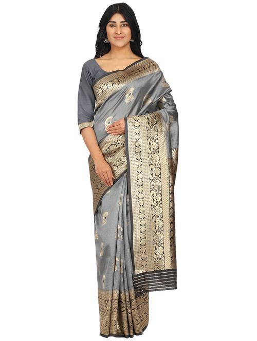 self design banarasi saree with blouse - 17553886 - Standard Image - 1