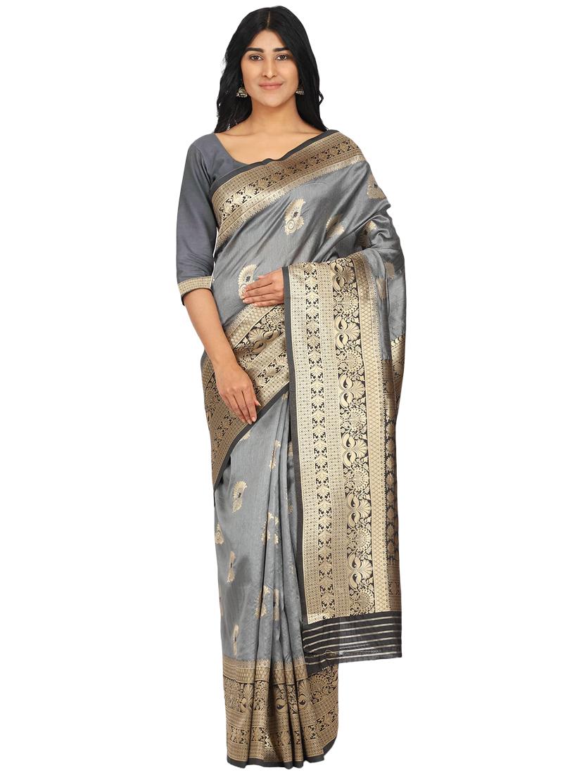 self design banarasi saree with blouse - 17553886 - Zoom Image - 1