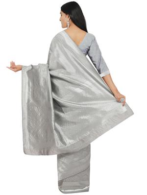 silver art silk banarasi saree with blouse - 17553889 - Standard Image - 2