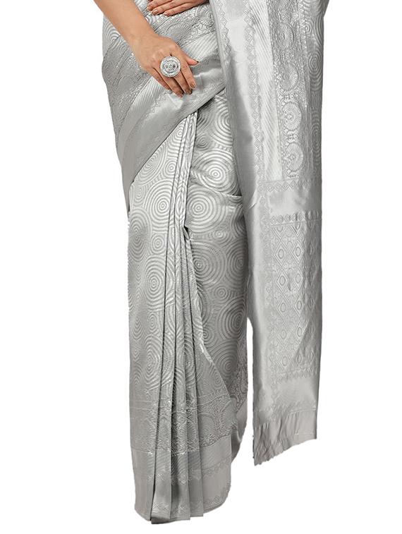 silver art silk banarasi saree with blouse - 17553889 - Zoom Image - 3