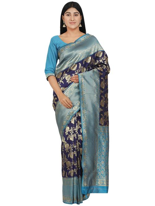navy art silk banarasi saree with blouse - 17553892 - Standard Image - 1