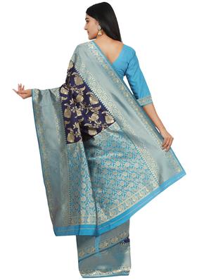 navy art silk banarasi saree with blouse - 17553892 - Standard Image - 2