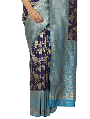 navy art silk banarasi saree with blouse - 17553892 - Standard Image - 3