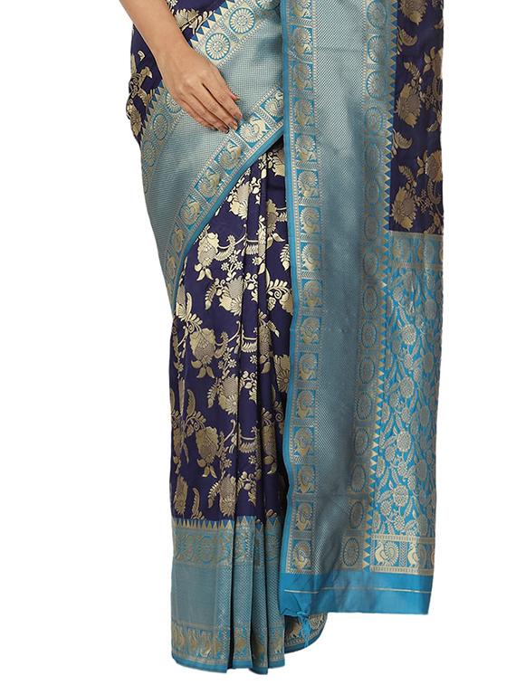 navy art silk banarasi saree with blouse - 17553892 - Zoom Image - 3