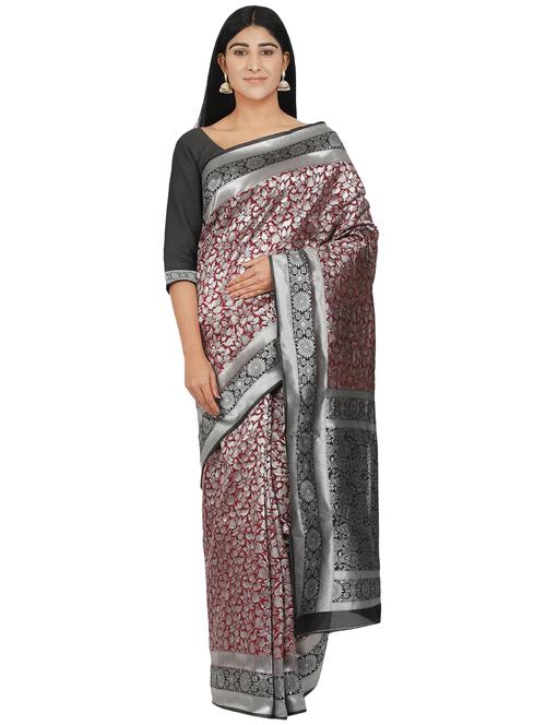 maroon art silk banarasi saree with blouse - 17553893 - Standard Image - 1