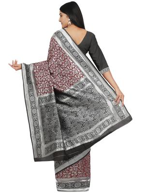 maroon art silk banarasi saree with blouse - 17553893 - Standard Image - 2