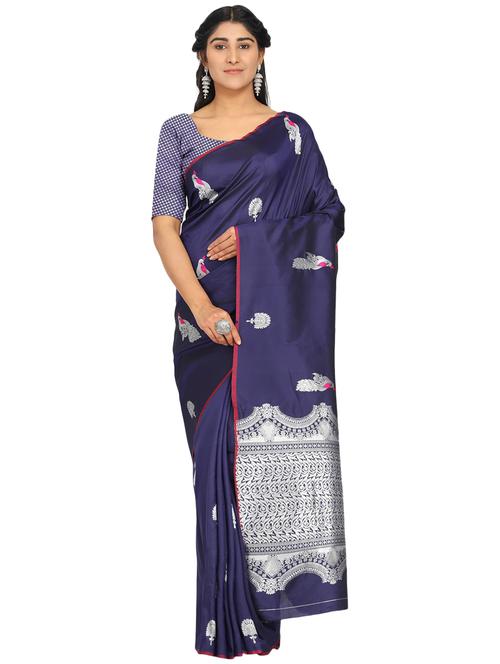 navy silk blend banarasi saree with blouse - 17553898 - Standard Image - 1